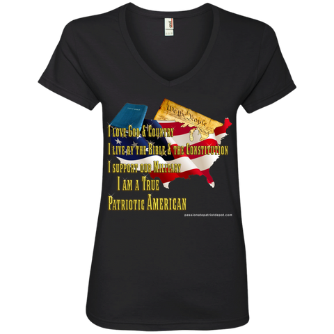 I Am true patriotic American2 88VL Anvil Ladies' V-Neck T-Shirt